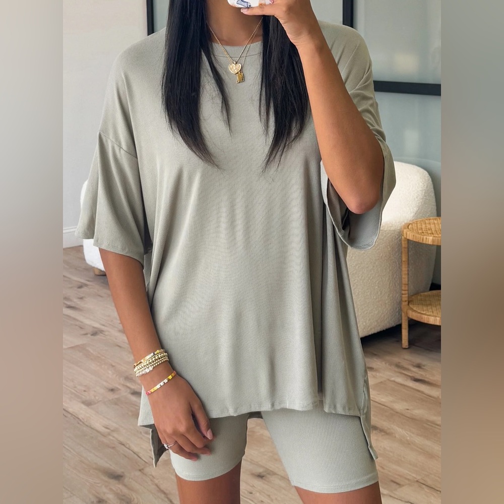 Talulah Novi Ribbed Tee + Shorts Set | Sage